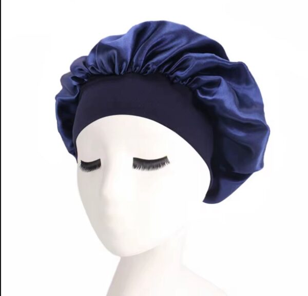Banded Satin Bonnet - Navy Blue