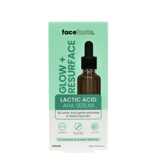 Face Facts Glow & Resurface Lactic Acid AHA Serum, 30ml