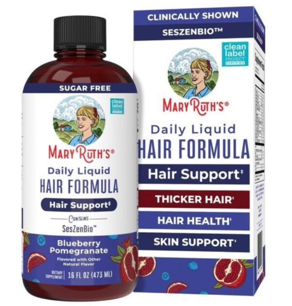 Mary Ruth's Daily Liquid Hair formula + SesZenBio - Blueberry Pomegranate flavor - 16oz/473ml