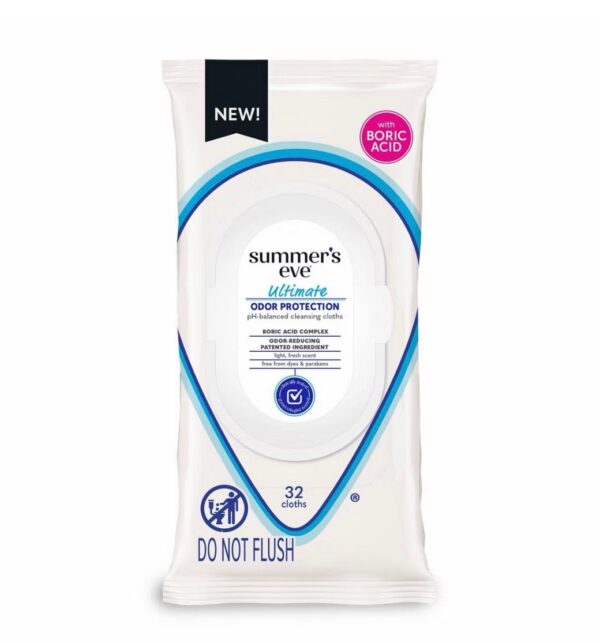 Summer’s Eve Ultimate Odor Protection Feminine Wipes with Boric Acid – 32ct