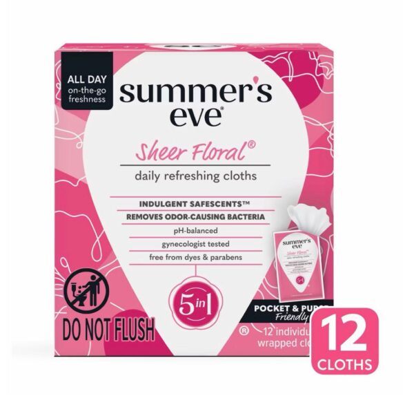 Summer’s Eve Sheer Floral 5-in-1 Feminine Wipes – 12ct