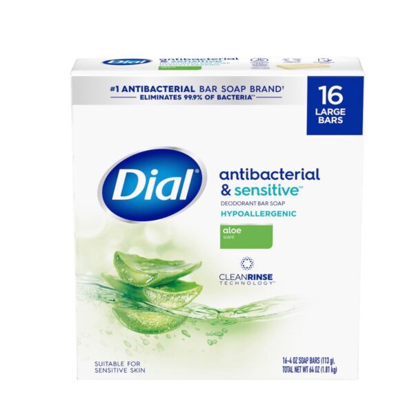 Dial Bar Soap, Antibacterial & Sensitive, Aloe Scent - 16pcs