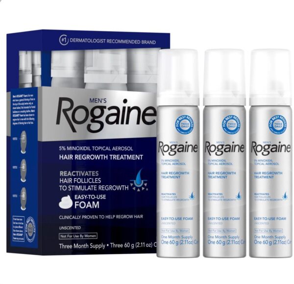 Rogaine 5% Minoxidil Topical Aerosol Foam -60gx3 -3 month supply