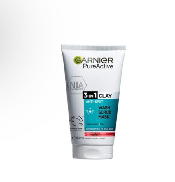 Garnier Pure Active 3 in 1 Wash, Scrub & Mask - 150ml