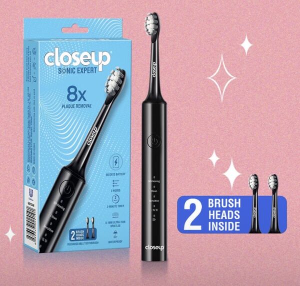Close Up Sonic Expert electric toothbrush with 2 brush heads - black