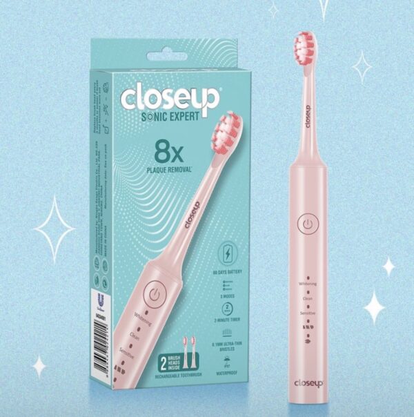 Close Up Sonic Expert electric toothbrush with 2 brush heads - blush pink